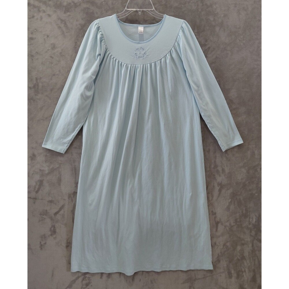 Calida Switzerland Cotton Long Sleeve Nightgown Women's Medium Embroidered EUC
